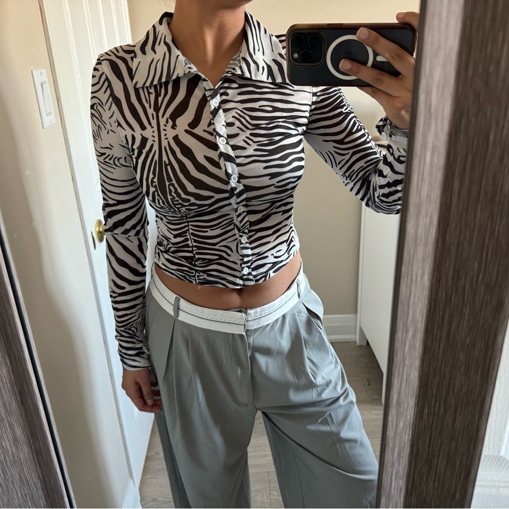 Lioness Black and White Zebra Print Button-Down Shirt